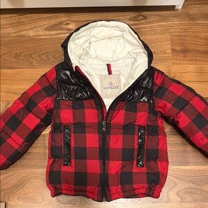 Moncler DOWNFILLED PLAID RAIN JACKET IN RED